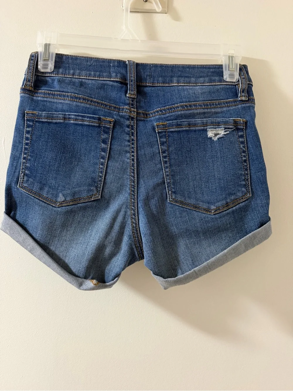 PacSun Denim Shorts Womens 23 Blue Like New Distressed Rolled Hem Super Stretch